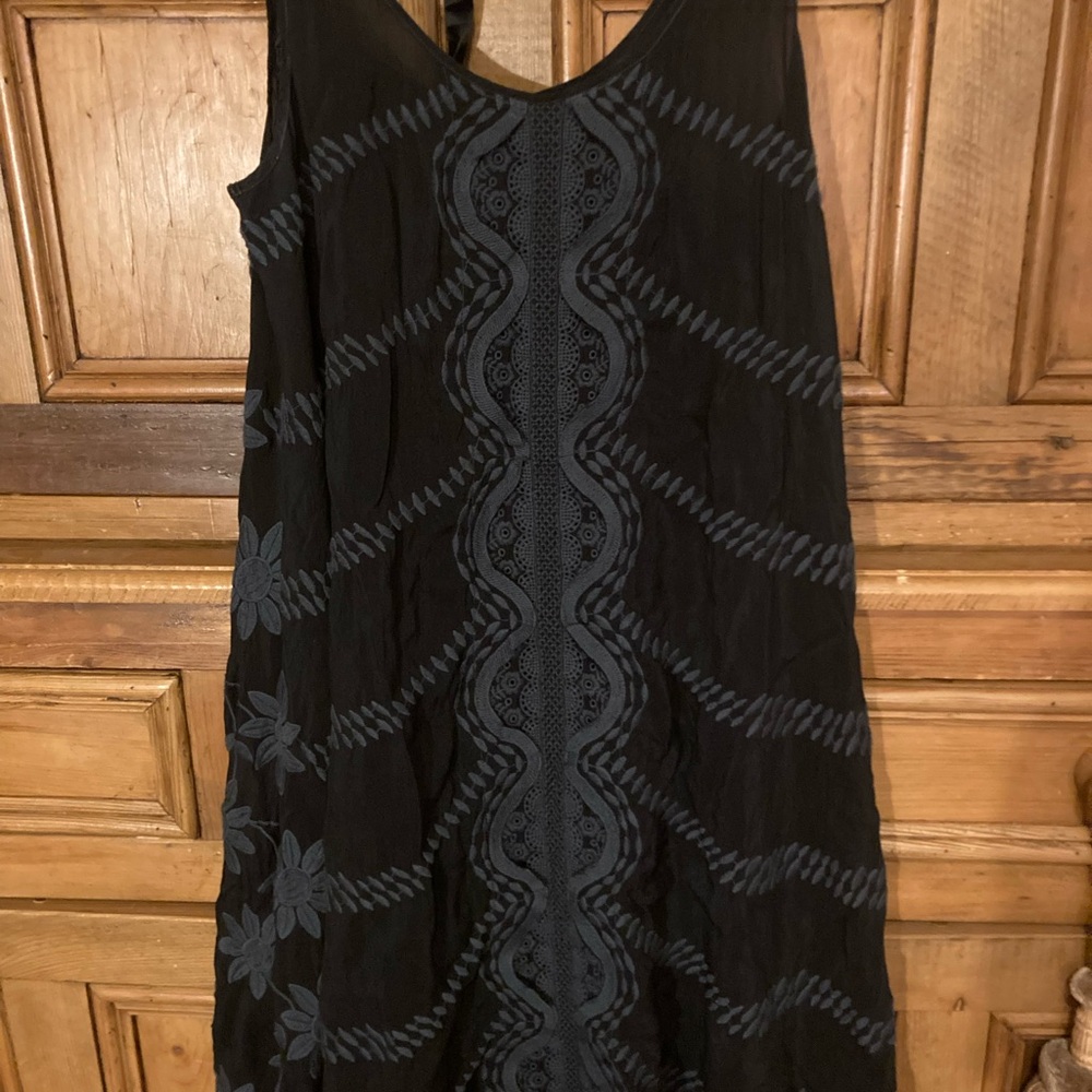 Johnny Was Black Embroidered Mini Dress